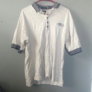 Vintage Holloway Made In The USA Men’s White Blue Large Ford Automobile Polo
